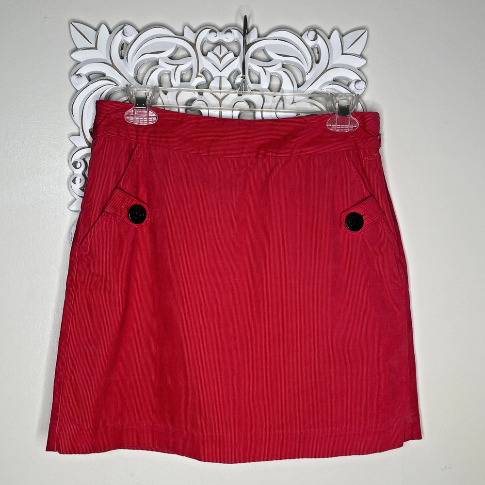 VINEYARD VINES size 2 SKIRT Front Pockets Anchor Buttons Corduroy Pink Red